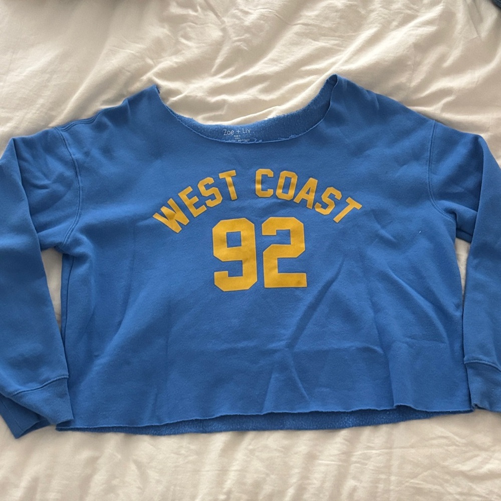 Zoe + Liv Blue off the shoulder sweatshirt